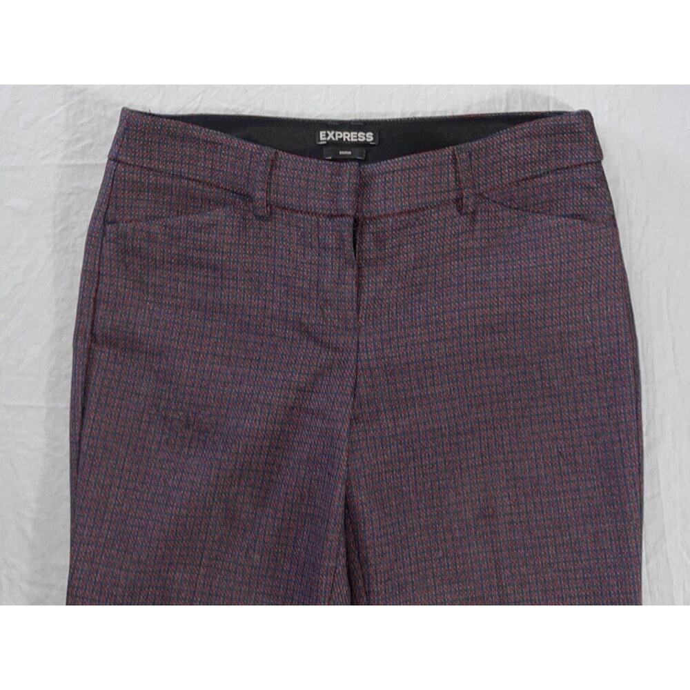 Express Editor Tapered Leg Stretch Trouser Pants. Red, Blue, Gray Lattice. 0R. - Picture 6 of 9